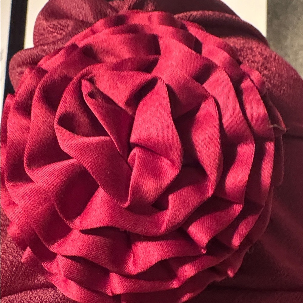 Vintage 1970s Burgundy Turban with Floral Accent - Picture 7 of 15